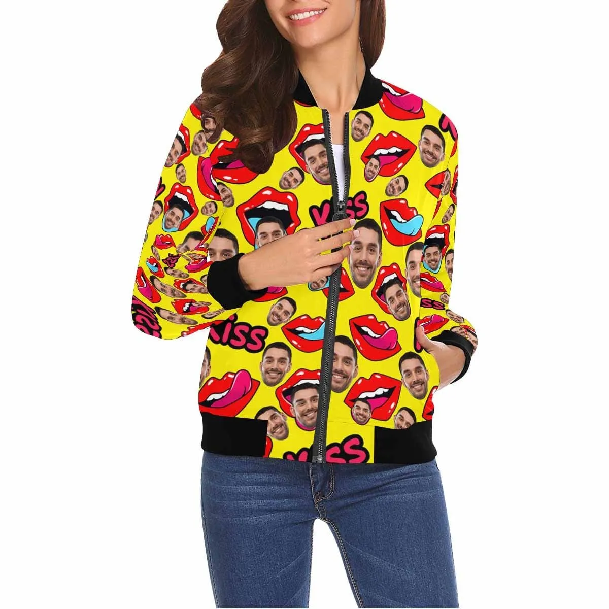 Custom Boyfriend Face Lips Women's Casual Jacket