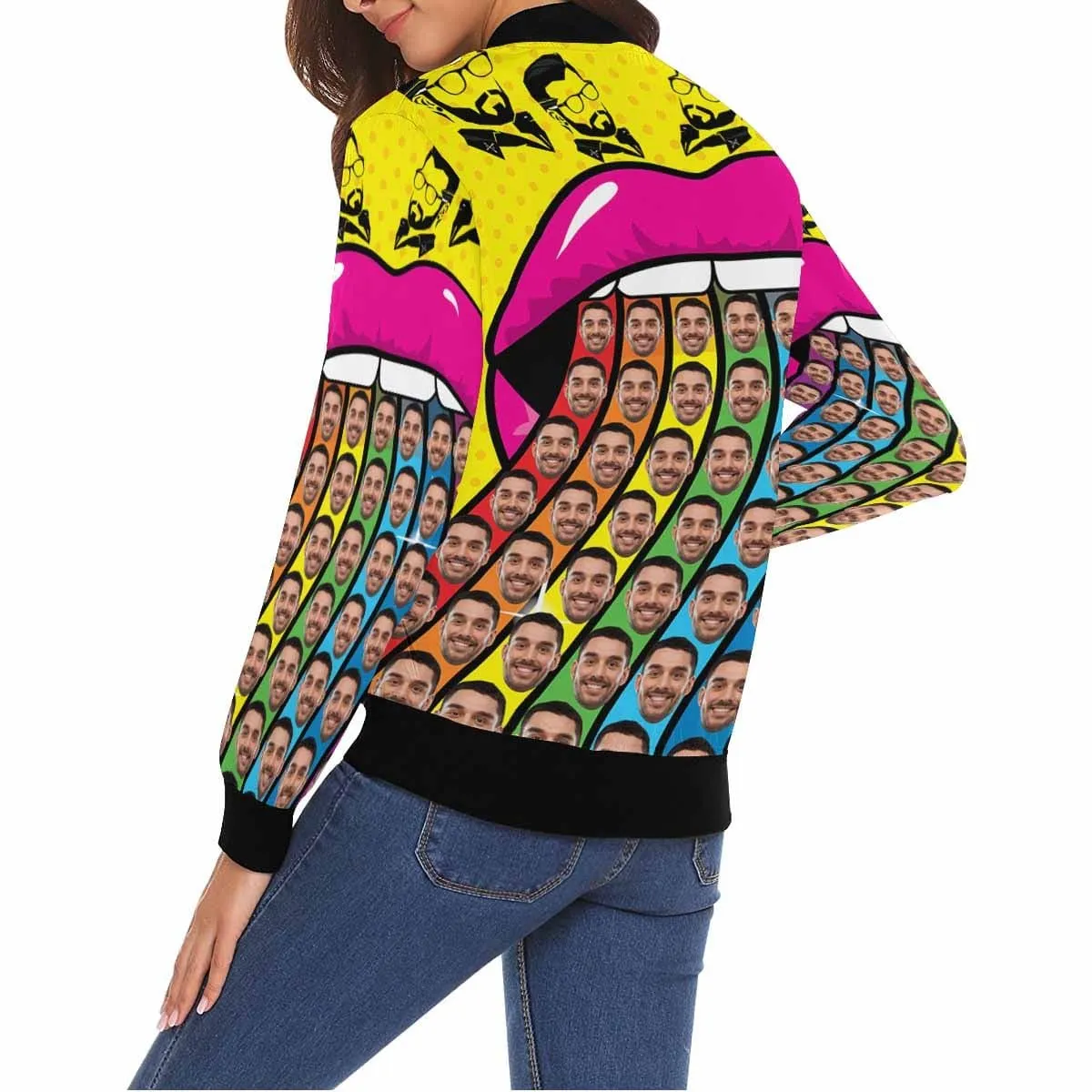 Custom Boyfriend Face Mouth Rainbow Women's Casual Jacket