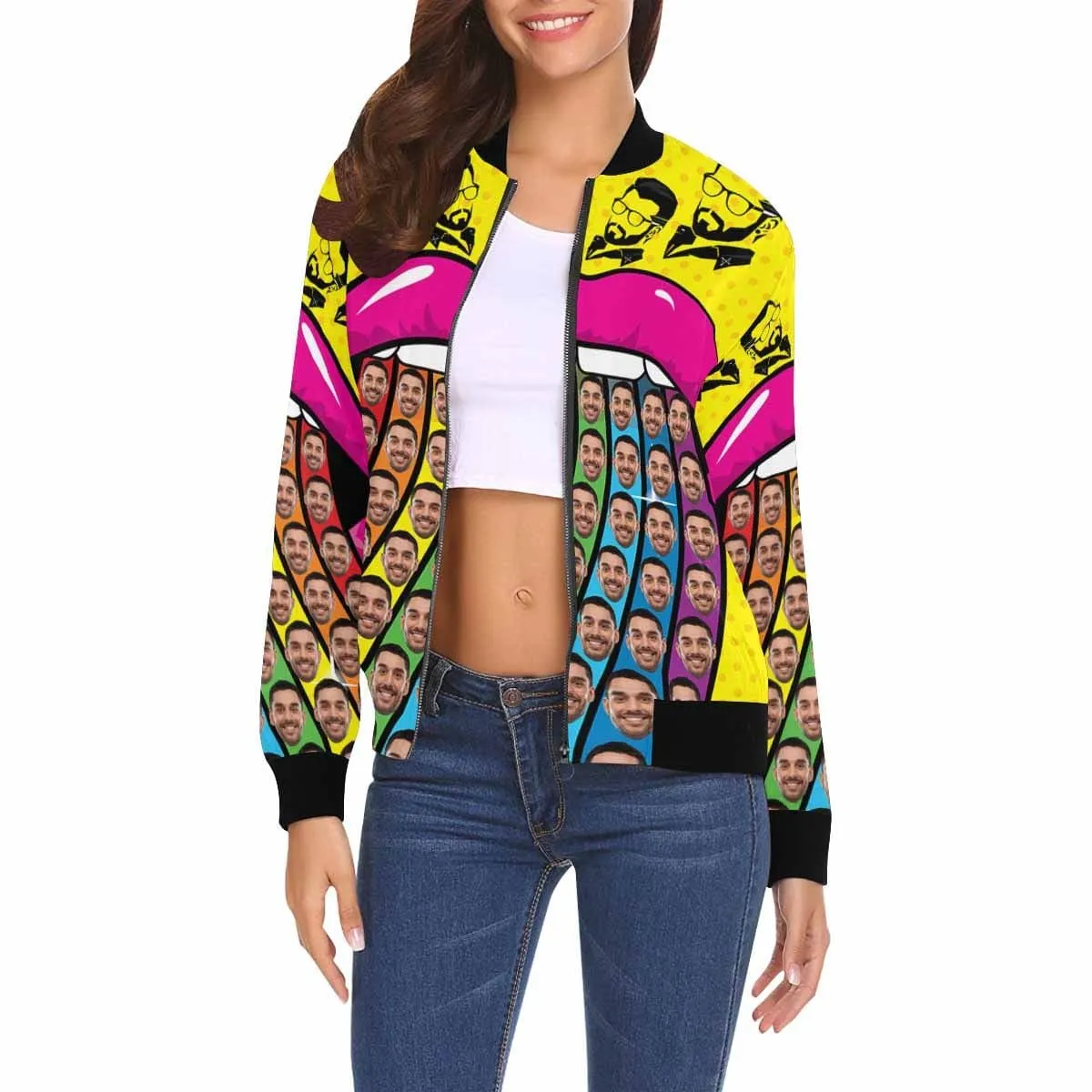 Custom Boyfriend Face Mouth Rainbow Women's Casual Jacket