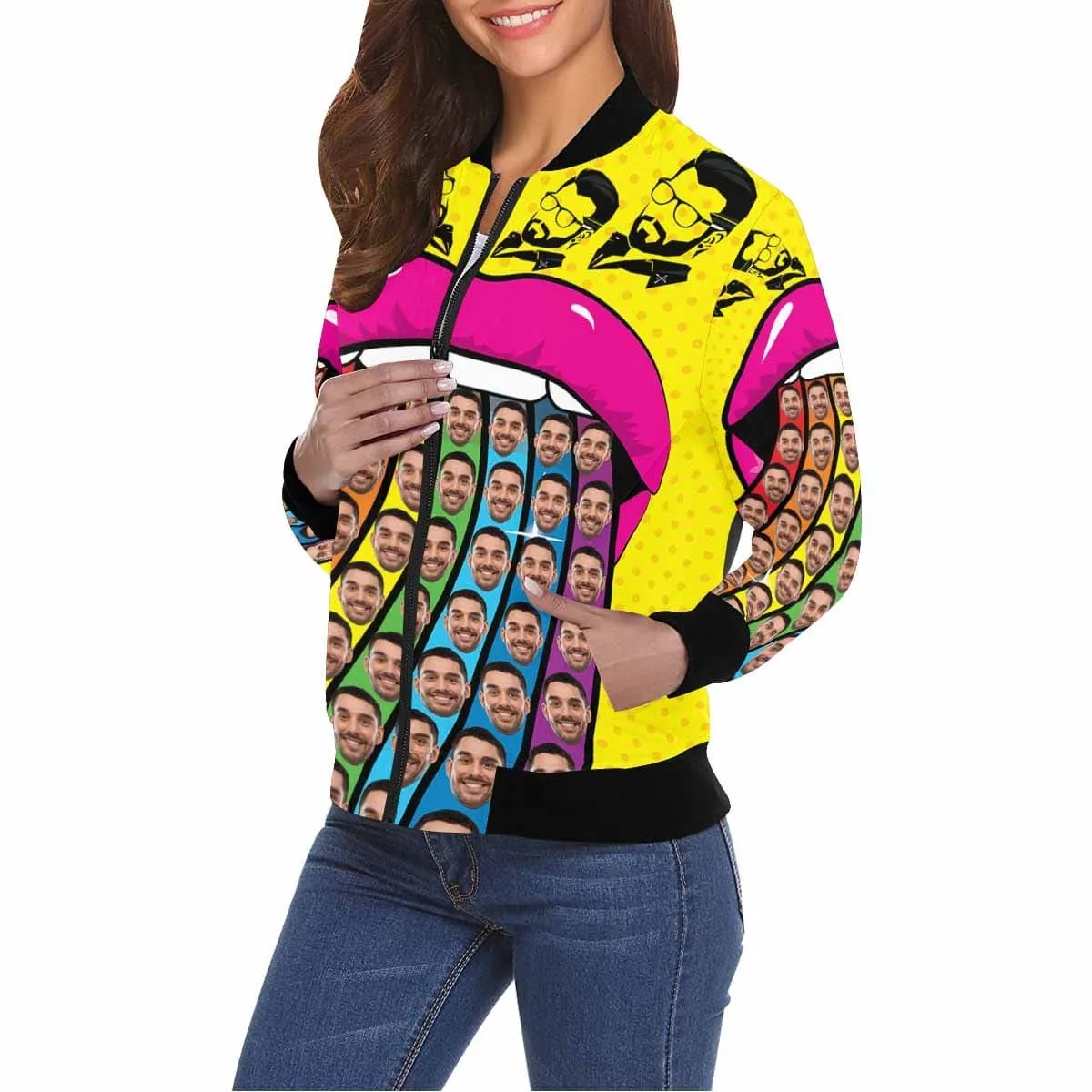 Custom Boyfriend Face Mouth Rainbow Women's Casual Jacket