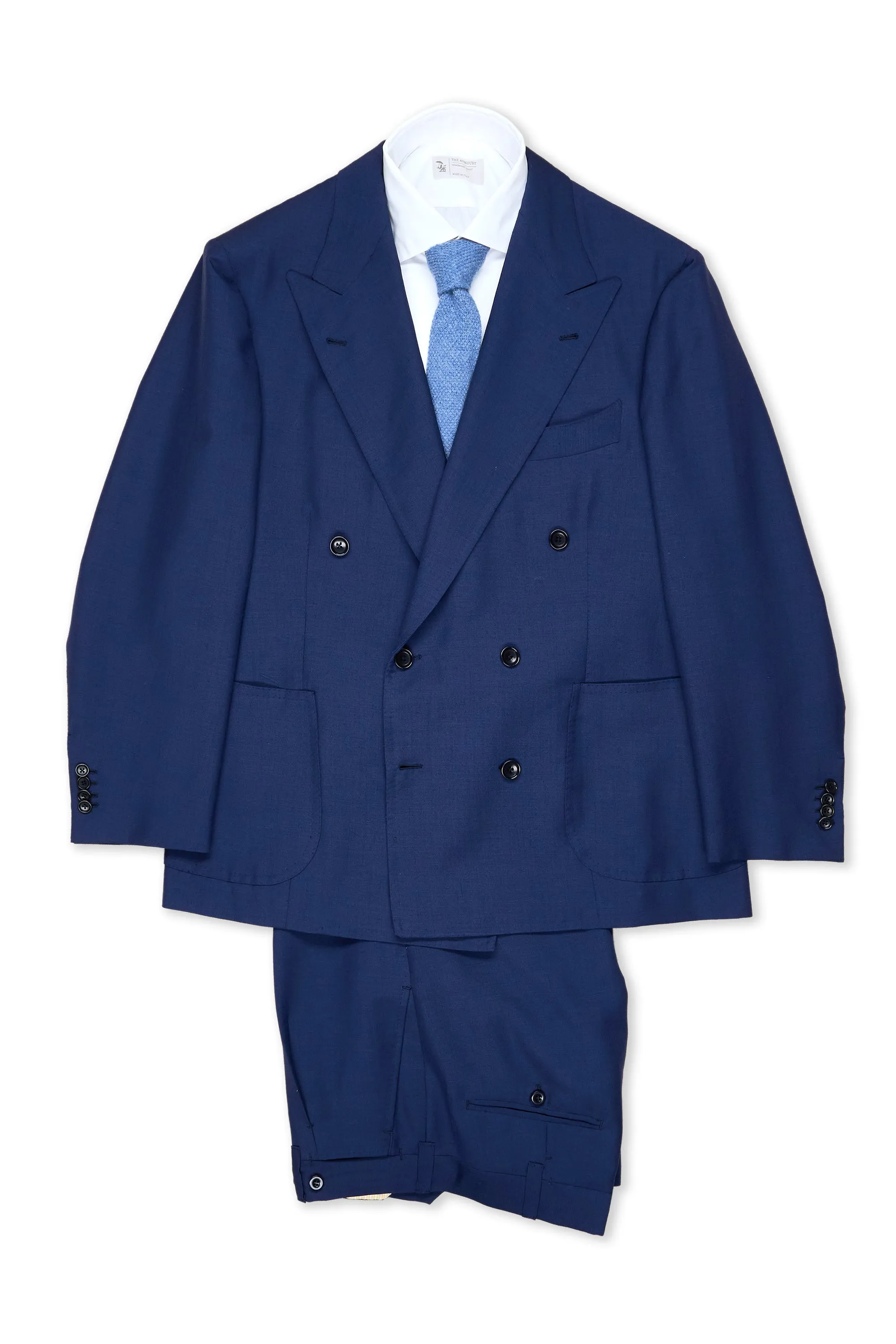 Dalcuore Blue Silk Double Breasted Jacket with Ambrosi Trousers