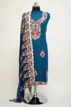 Dark Blue Colour Aari Work Salwar Kameez With Neckline  Pattern And Designer Dupatta.