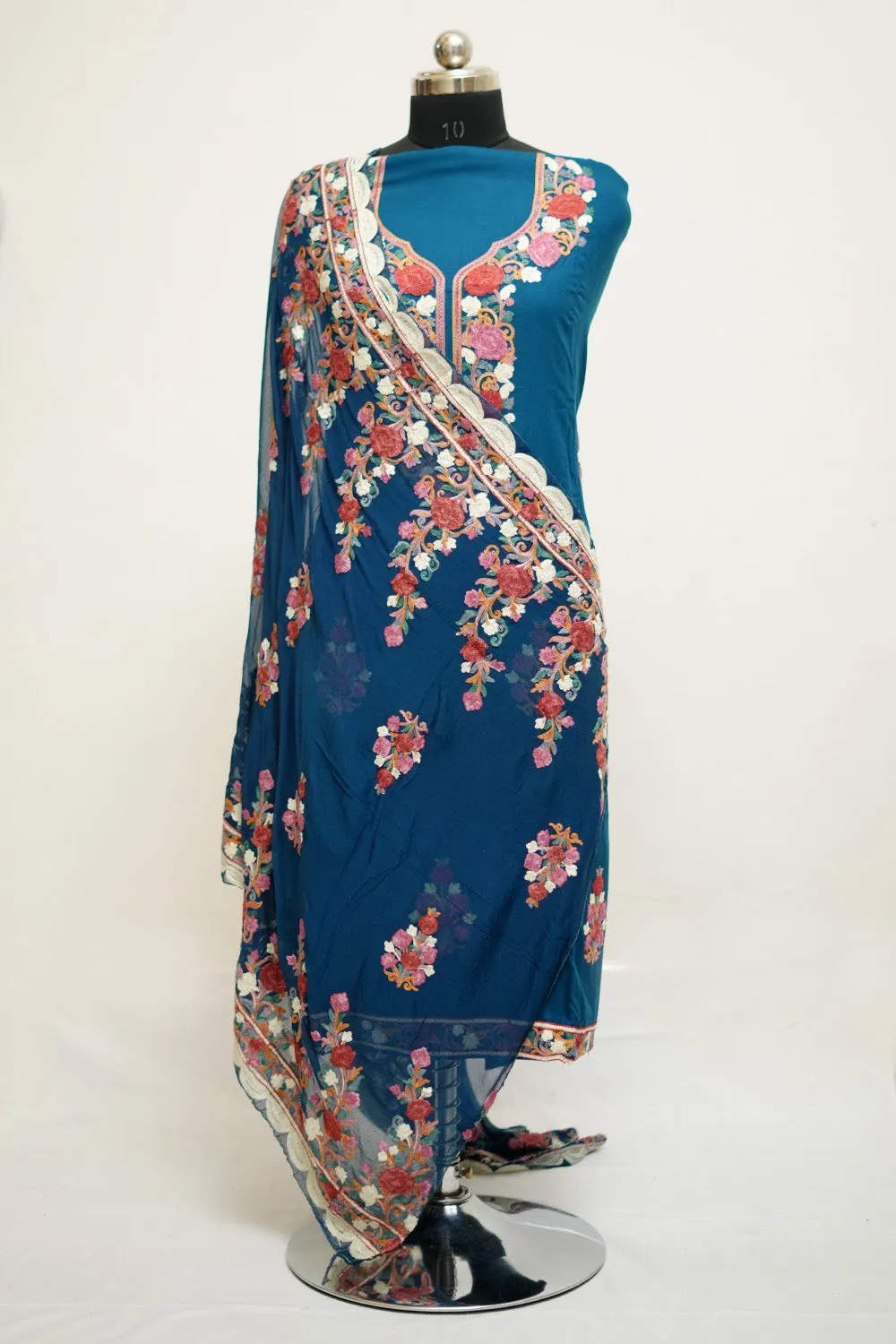 Dark Blue Colour Aari Work Salwar Kameez With Neckline  Pattern And Designer Dupatta.