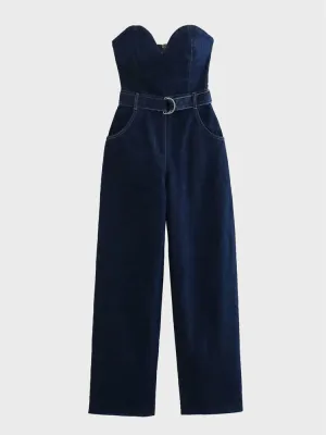 Denim Heart Collar Jumpsuit