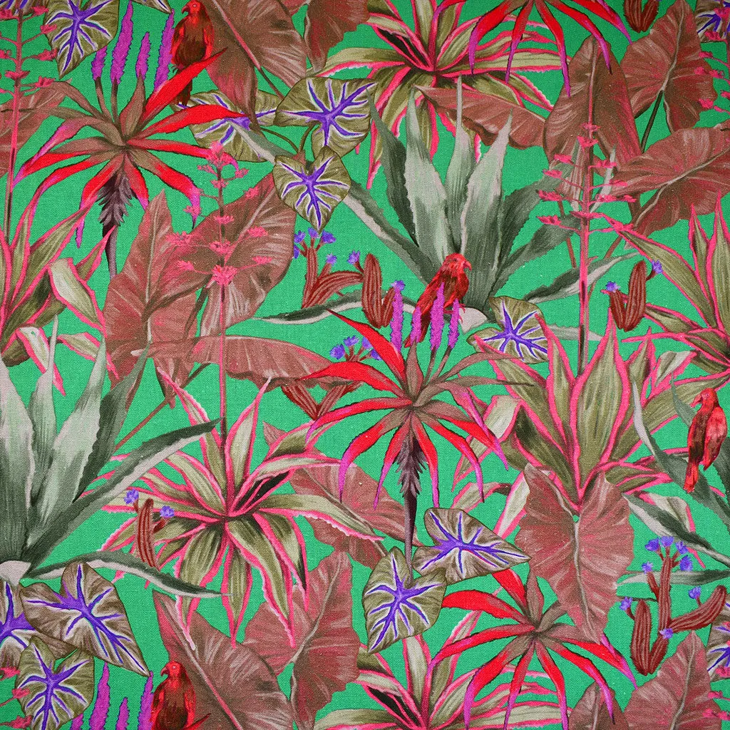 Designer Tropical Leaves Linen Blend Jade/Multi