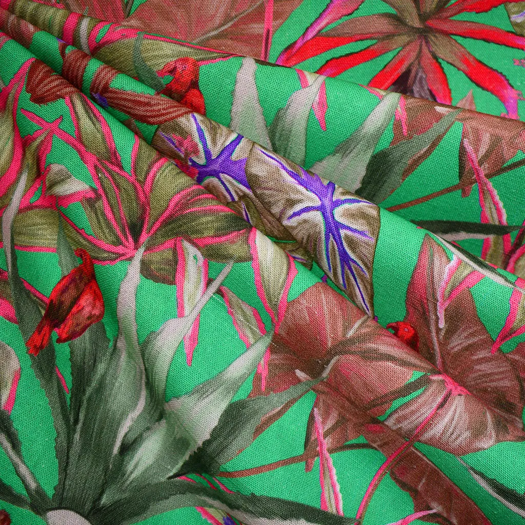 Designer Tropical Leaves Linen Blend Jade/Multi