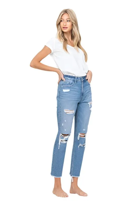 Distressed Raw hem Mom Jeans by VERVET Flying Monkey