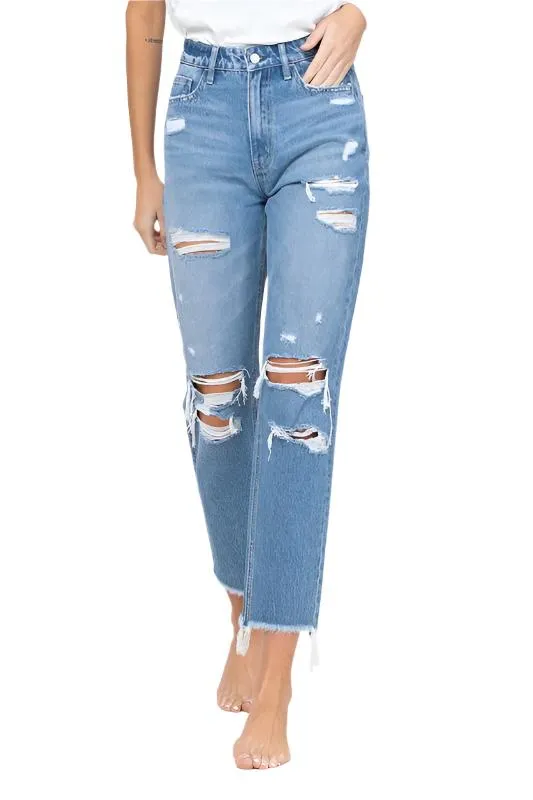 Distressed Raw hem Mom Jeans by VERVET Flying Monkey