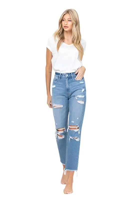 Distressed Raw hem Mom Jeans by VERVET Flying Monkey