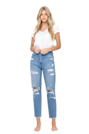 Distressed Raw hem Mom Jeans by VERVET Flying Monkey