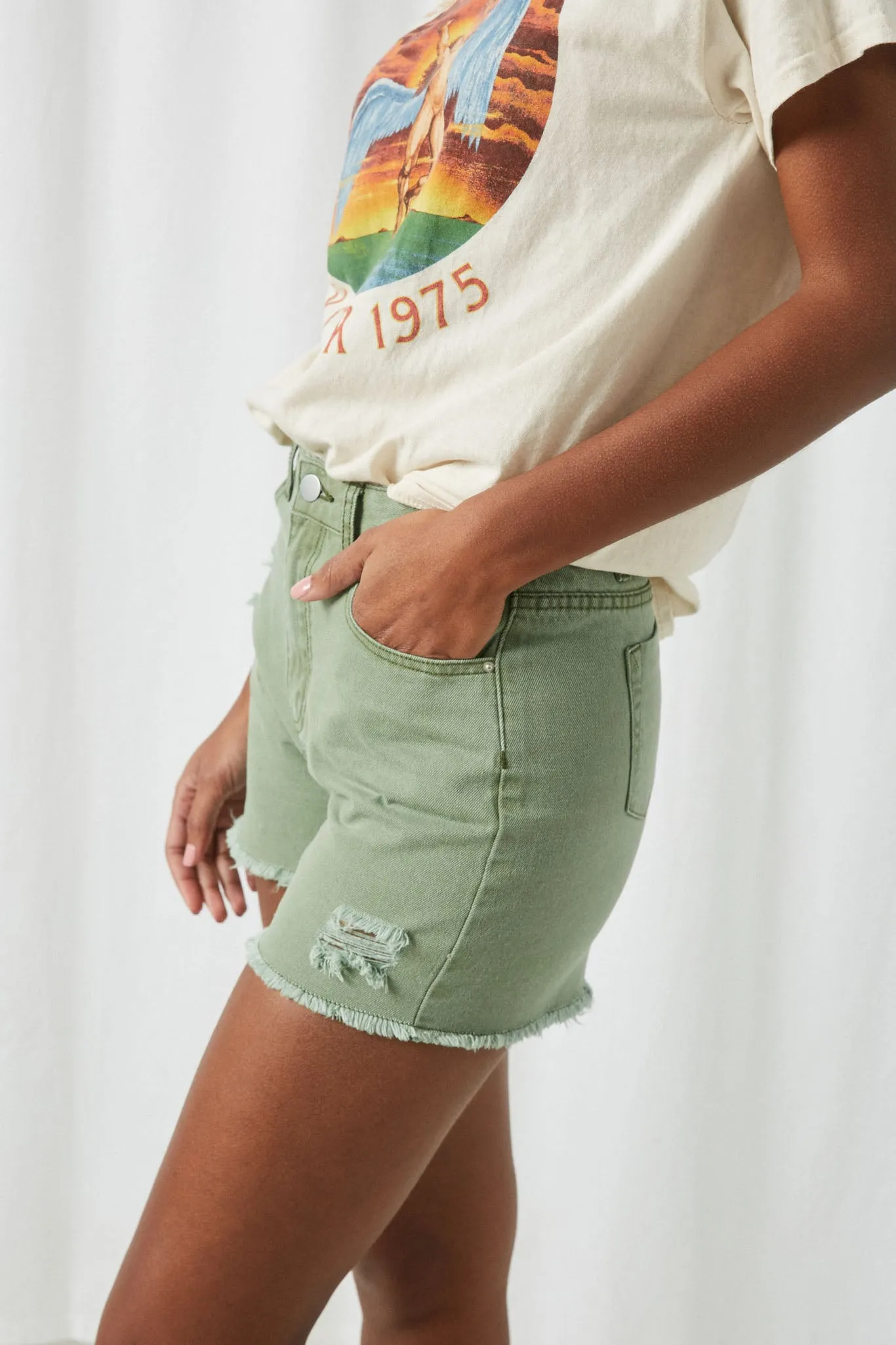 Distressed Washed Color Denim Shorts