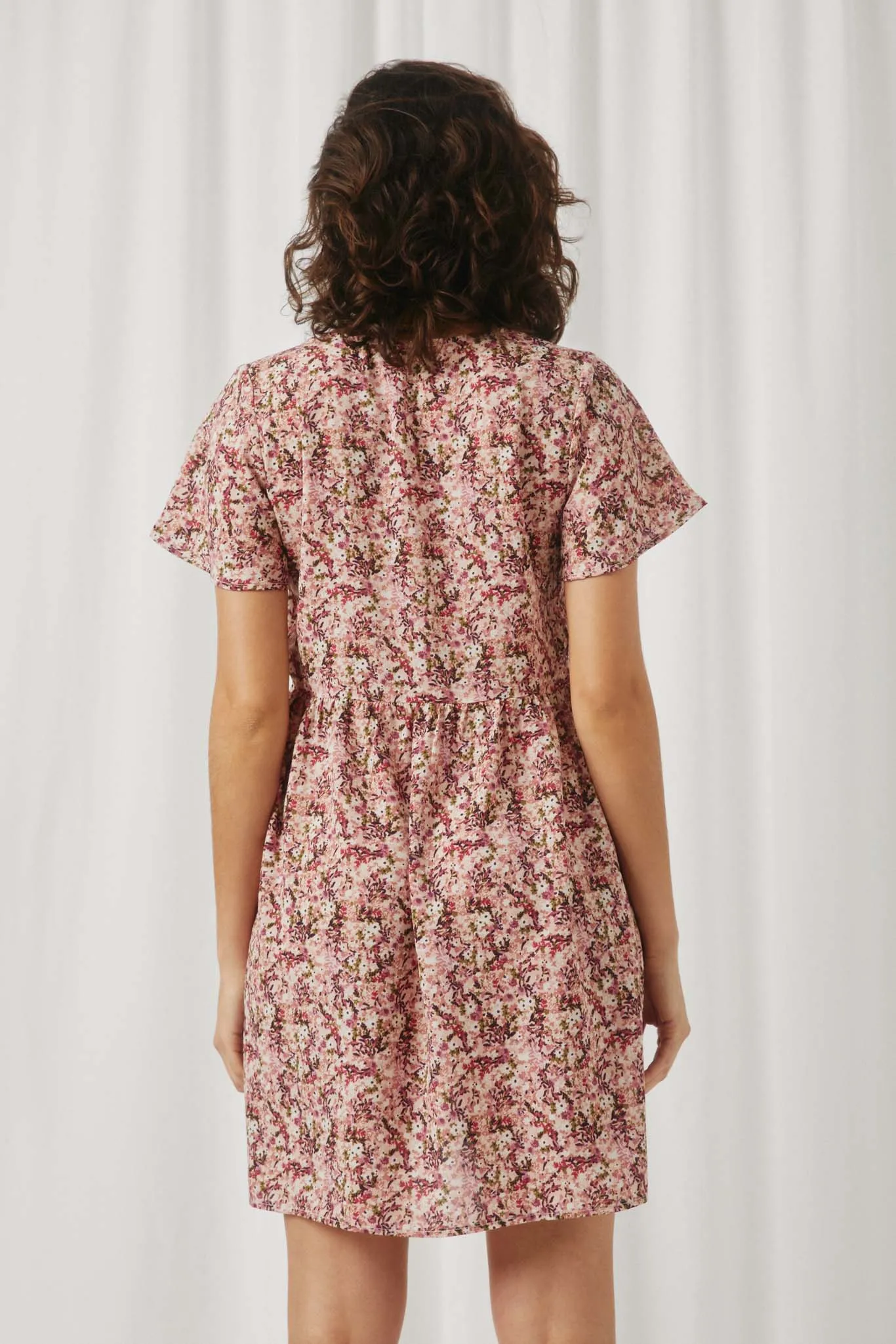 Ditsy Floral V Neck Flutter Sleeve Dress