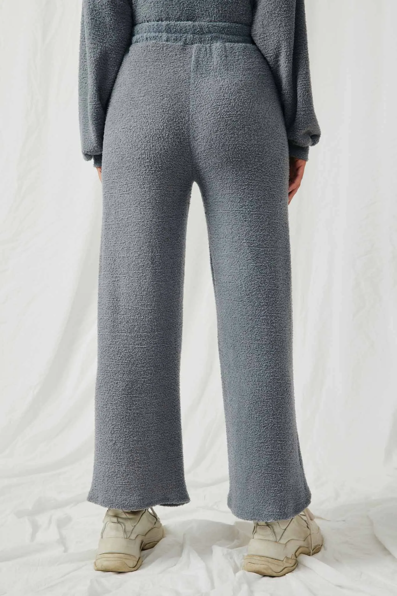 Elastic Waist Drawstring Wideleg Fleece Pants