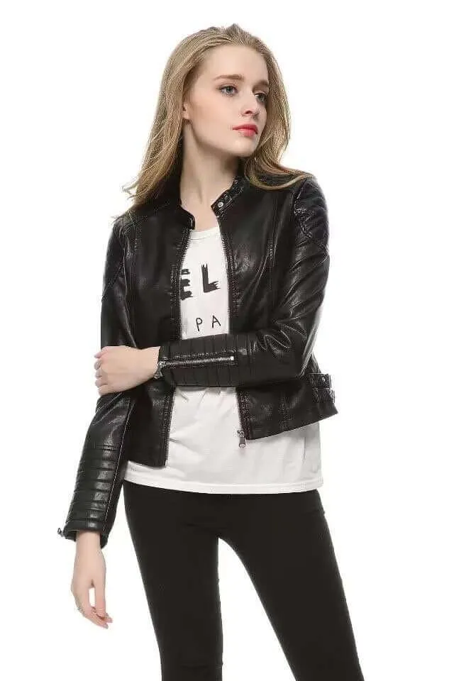 Faux Leather Biker Jacket in Brown or Black