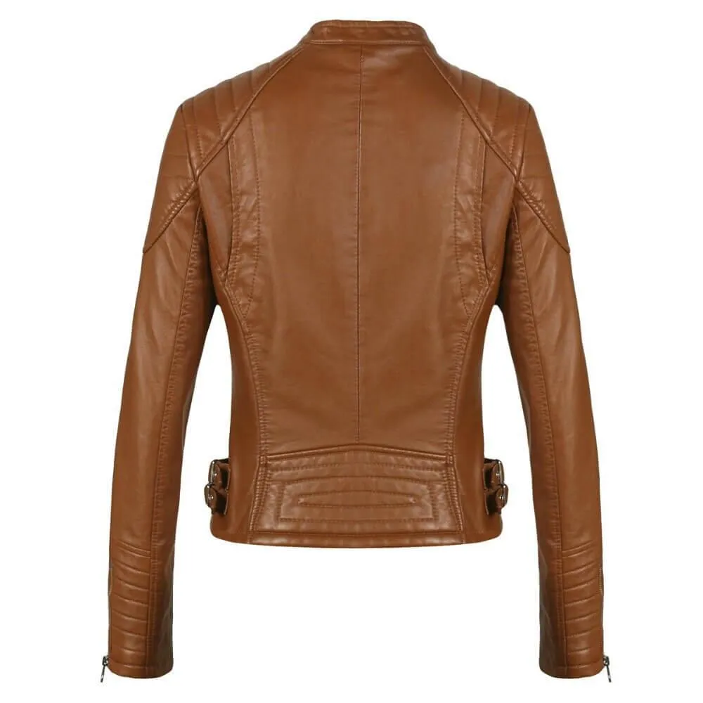 Faux Leather Biker Jacket in Brown or Black