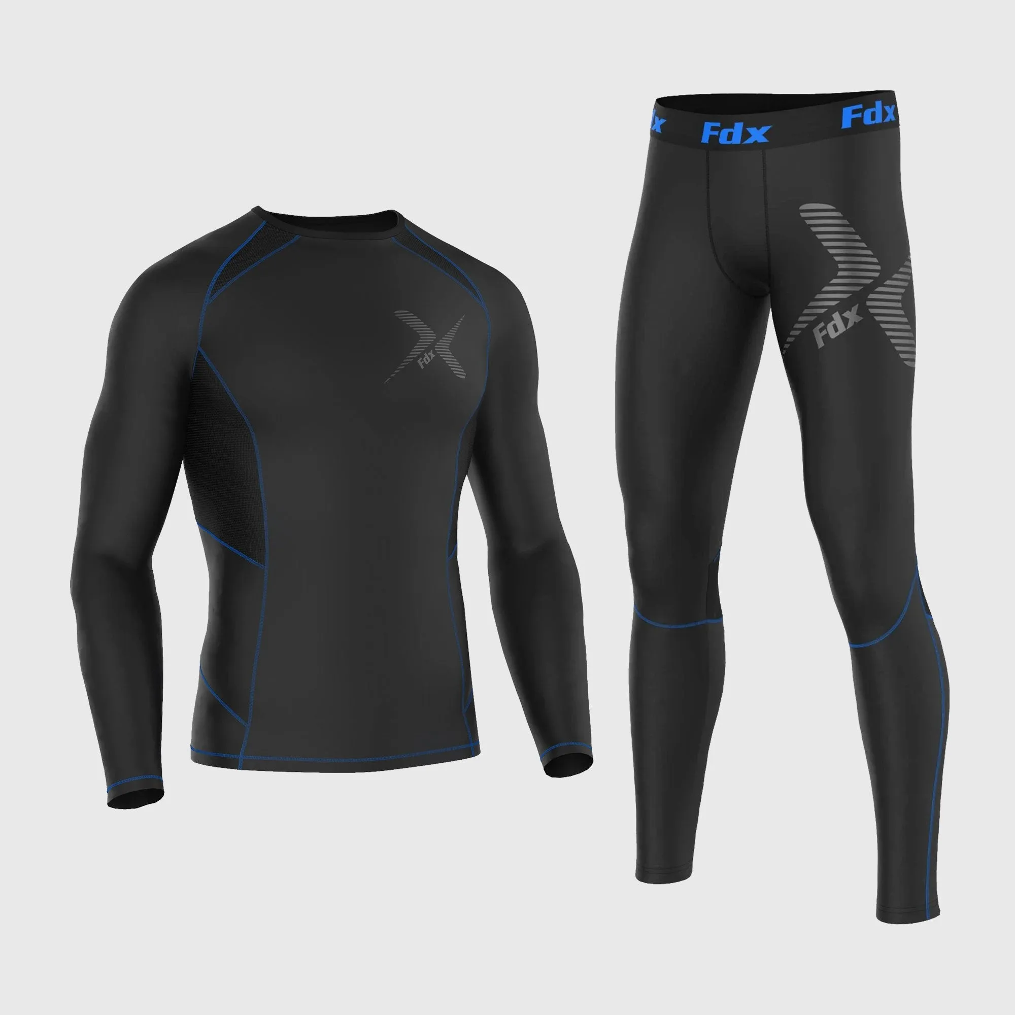 Fdx Men's & Boy's Set Recoil Blue Compression Base Layer Top & Leggings