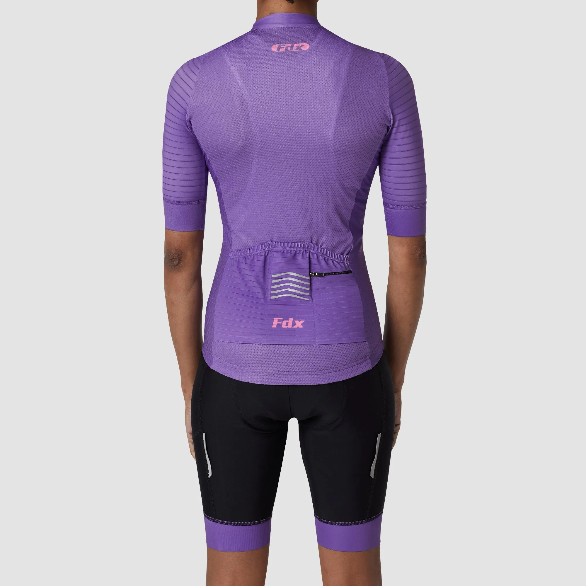 Fdx Women's & Girl's Set Essential Purple Short Sleeve Cycling Jersey & Cargo Bib Shorts