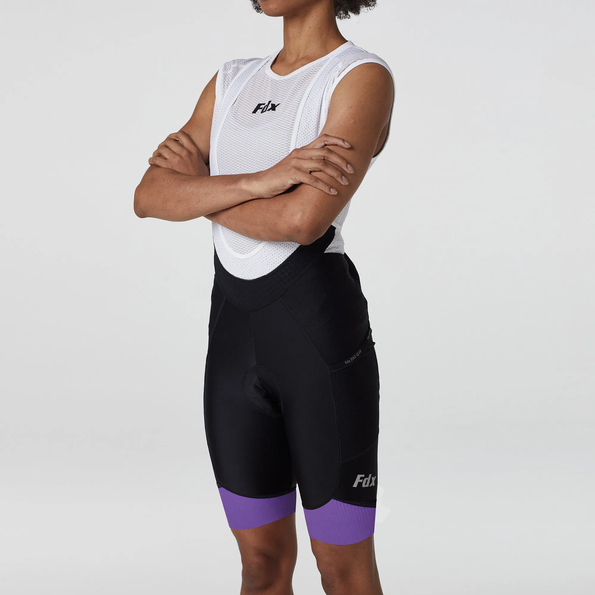 Fdx Women's & Girl's Set Essential Purple Short Sleeve Cycling Jersey & Cargo Bib Shorts