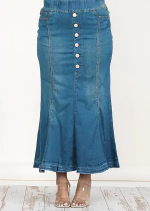 Fishtail Vintage Wash Skirt W/ Faux Buttons