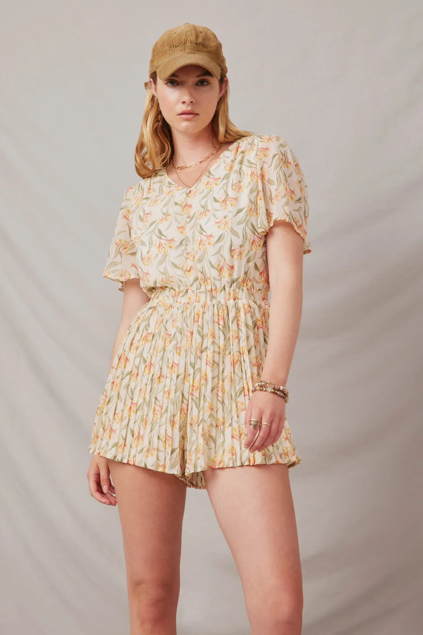 Floral Tie Back Pleated Leg Chiffon Romper