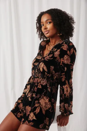 Floral Velvet Burnout Long Sleeve Romper