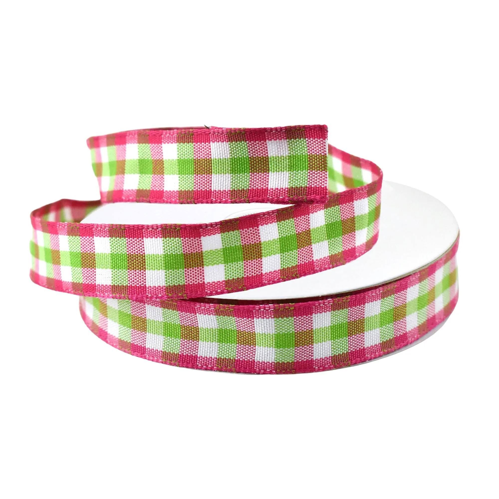 Fuchsia/Green Classica Checks Wired Ribbon, 5/8-inch, 10-yard