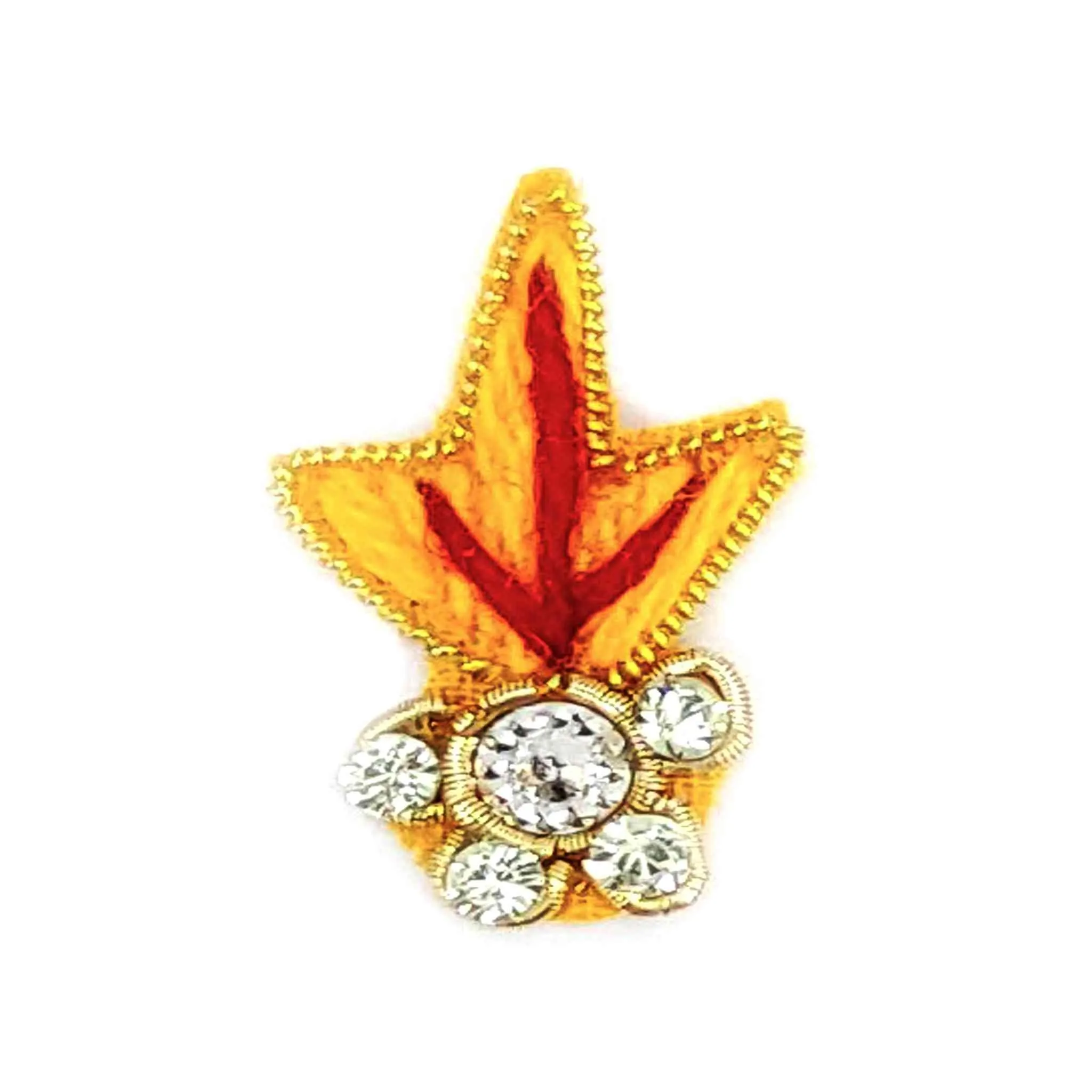 Golden Autumn Leaf Applique Patch with Sparkling Crystals - 11234