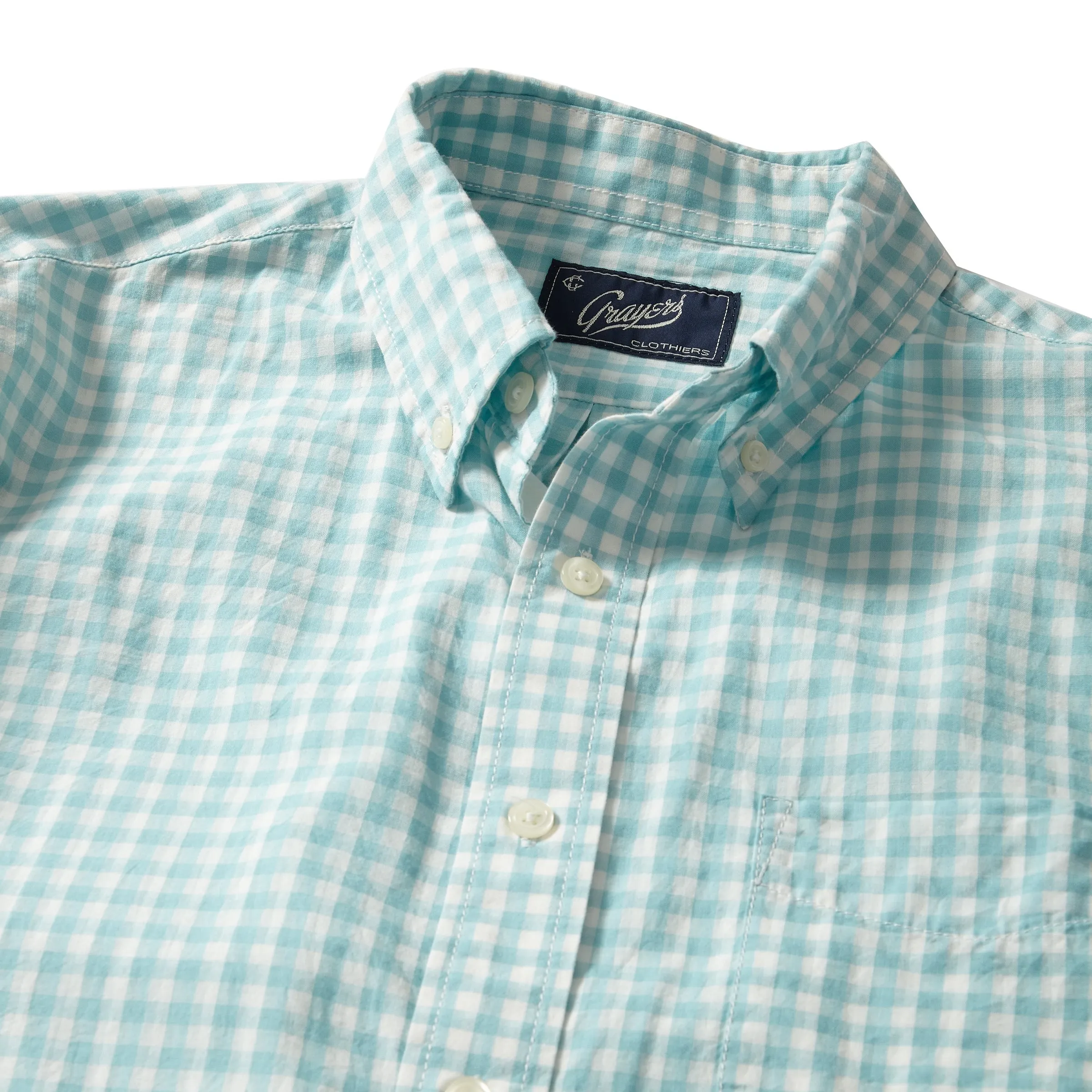 Grange Shadow Gingham Shirt- Seafoam (Final Sale)