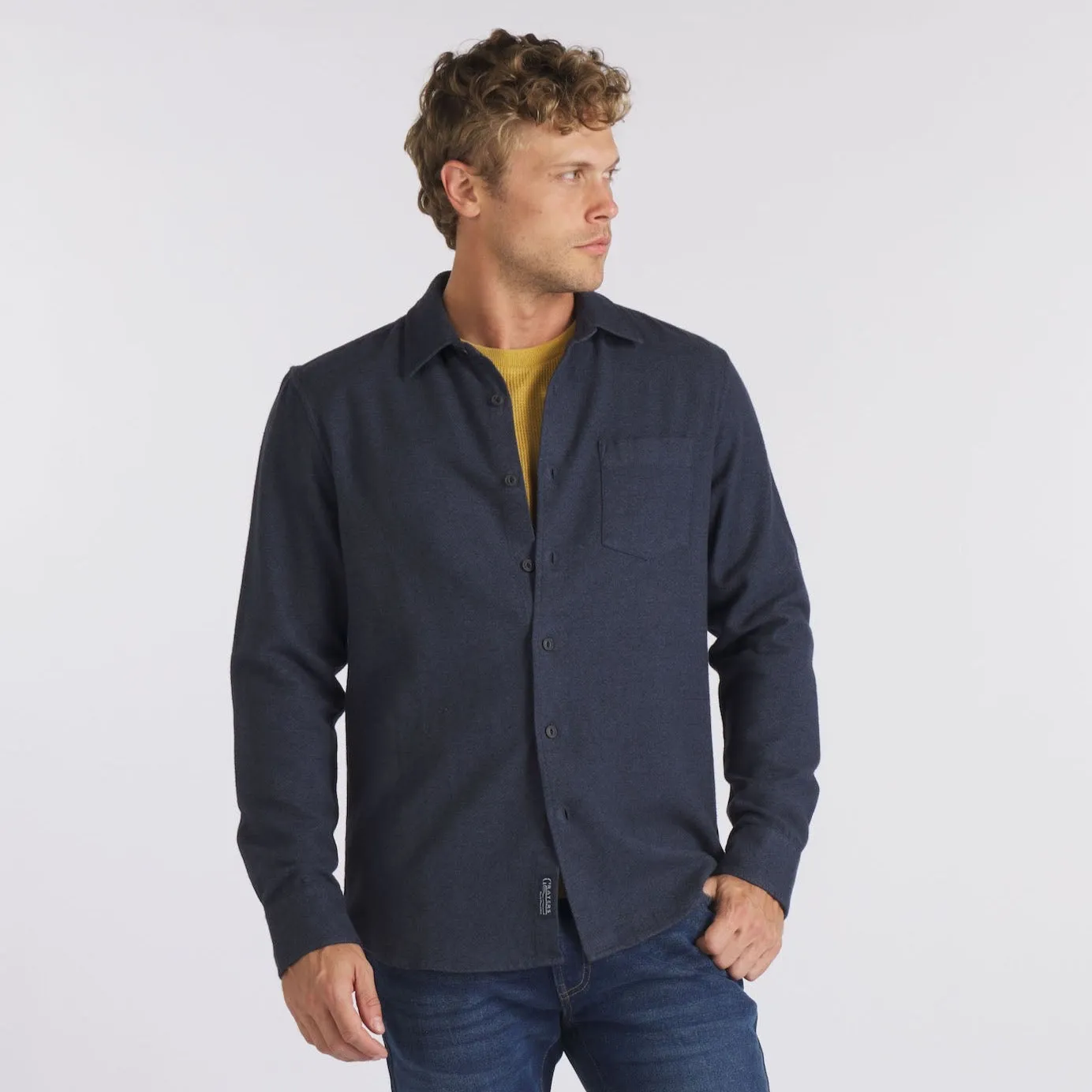 Harper 3 ply Jaspe Flannel Shirt - Navy Blue