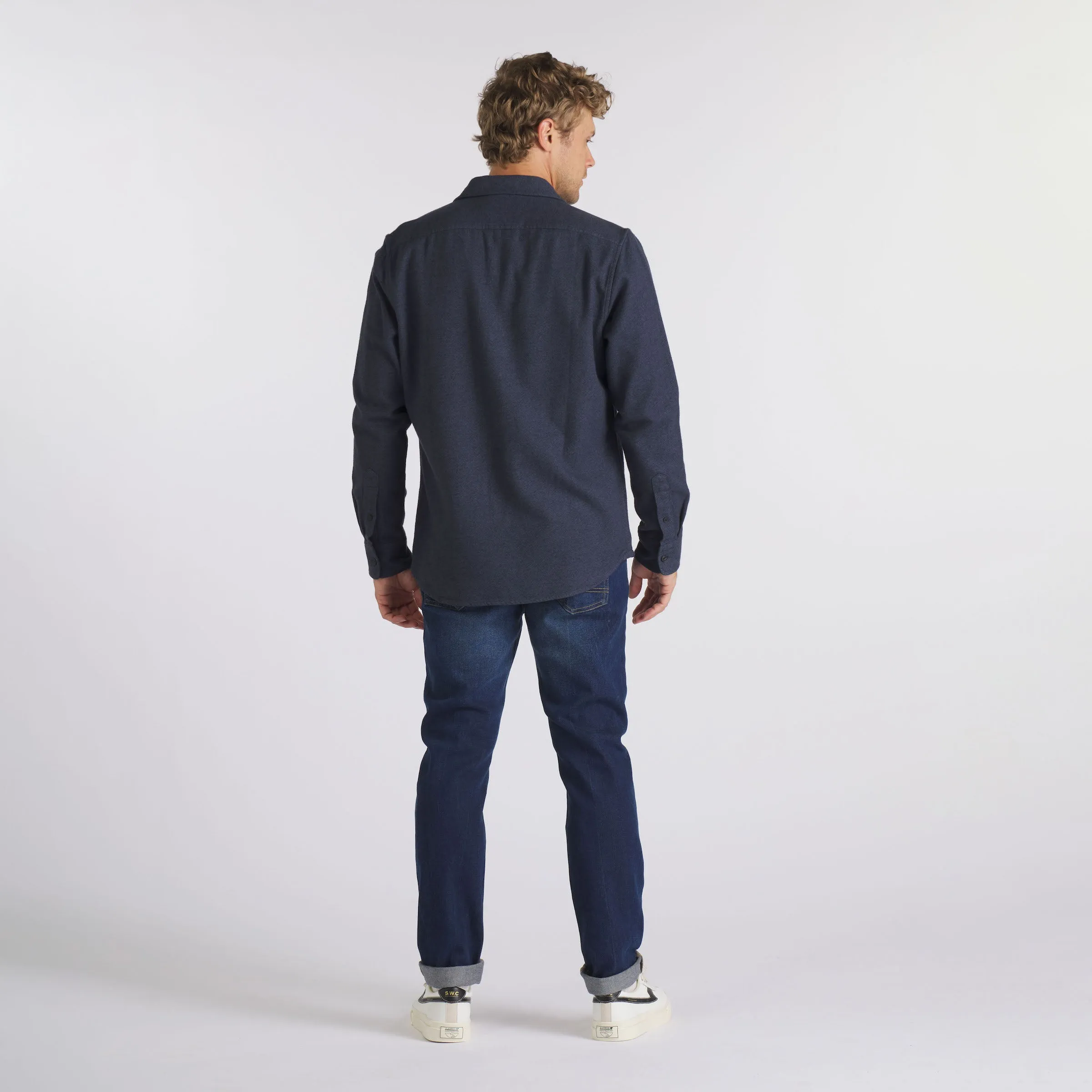 Harper 3 ply Jaspe Flannel Shirt - Navy Blue