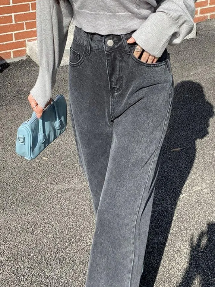 High Waist Washed Boyfriend Jeans