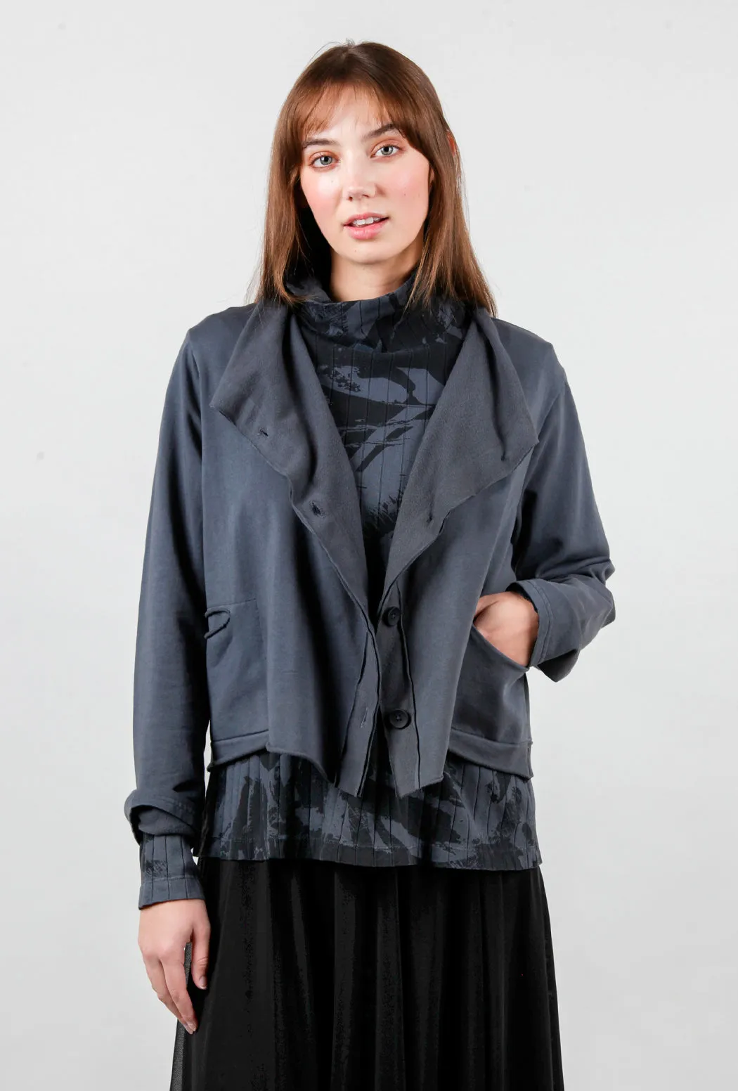 Jersey Crop Drape Jacket, Gray