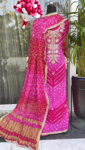 KcPc New Art Silk Bandhani GotapattiWork Salwar suit,KML