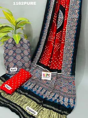 Latest New Launch Modal Gaji Silk Ajrakh Print Suit, KcPc