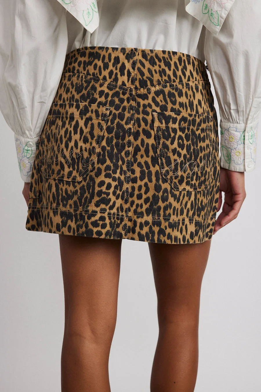 lily denim mini skirt- leopard