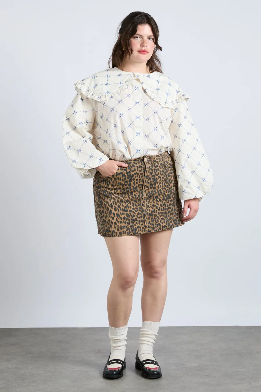 lily denim mini skirt- leopard