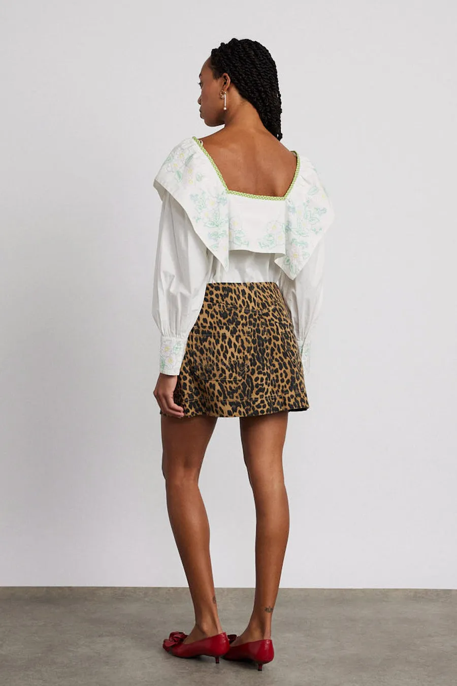 lily denim mini skirt- leopard