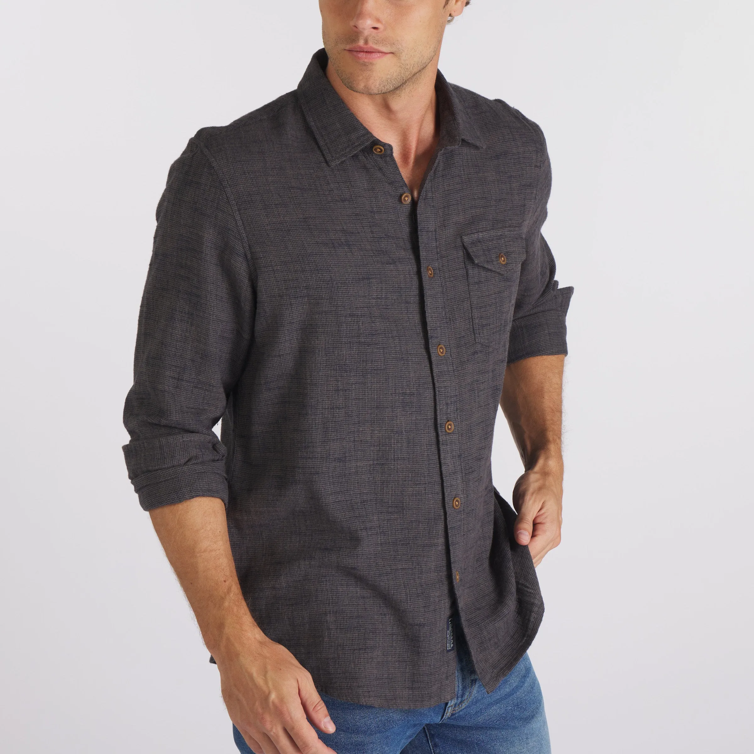 Linear Slub Twill Shirt - Forged Iron