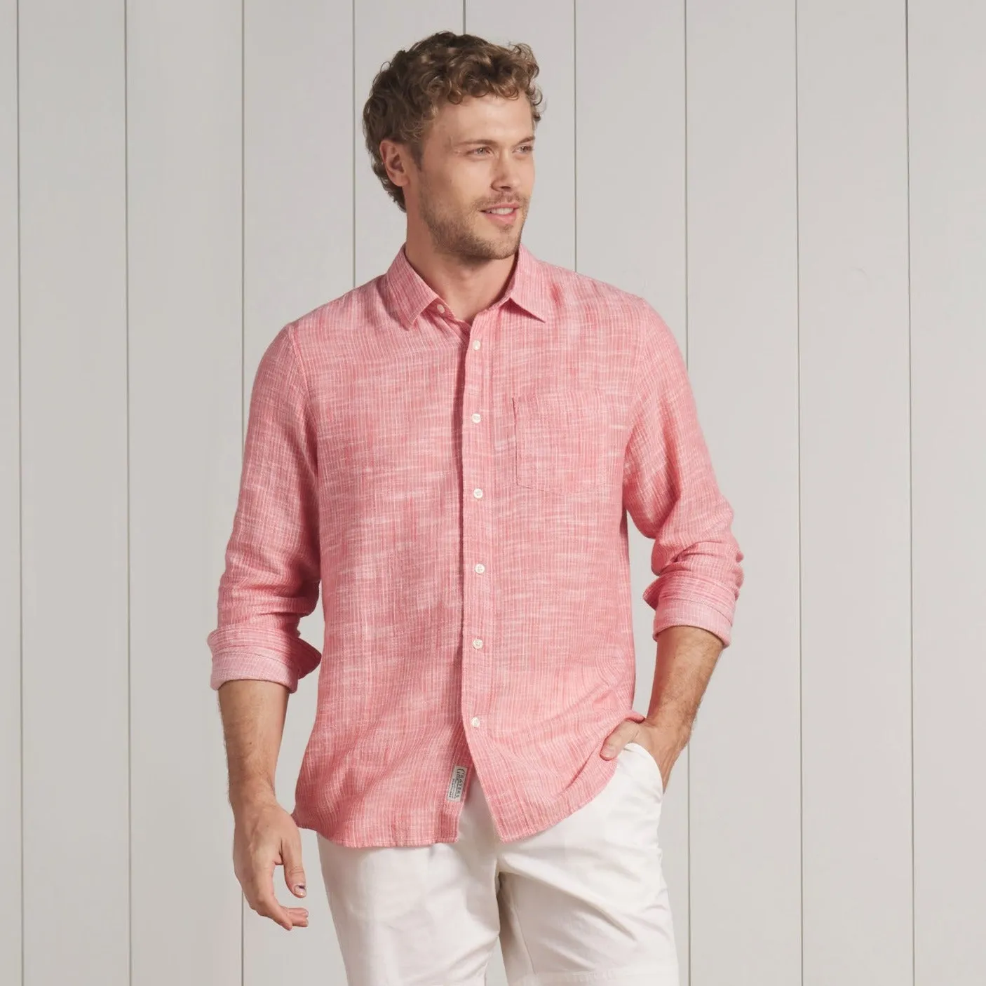 Madras Cottage Loom Chambray Shirt - Red Chambray Stripe