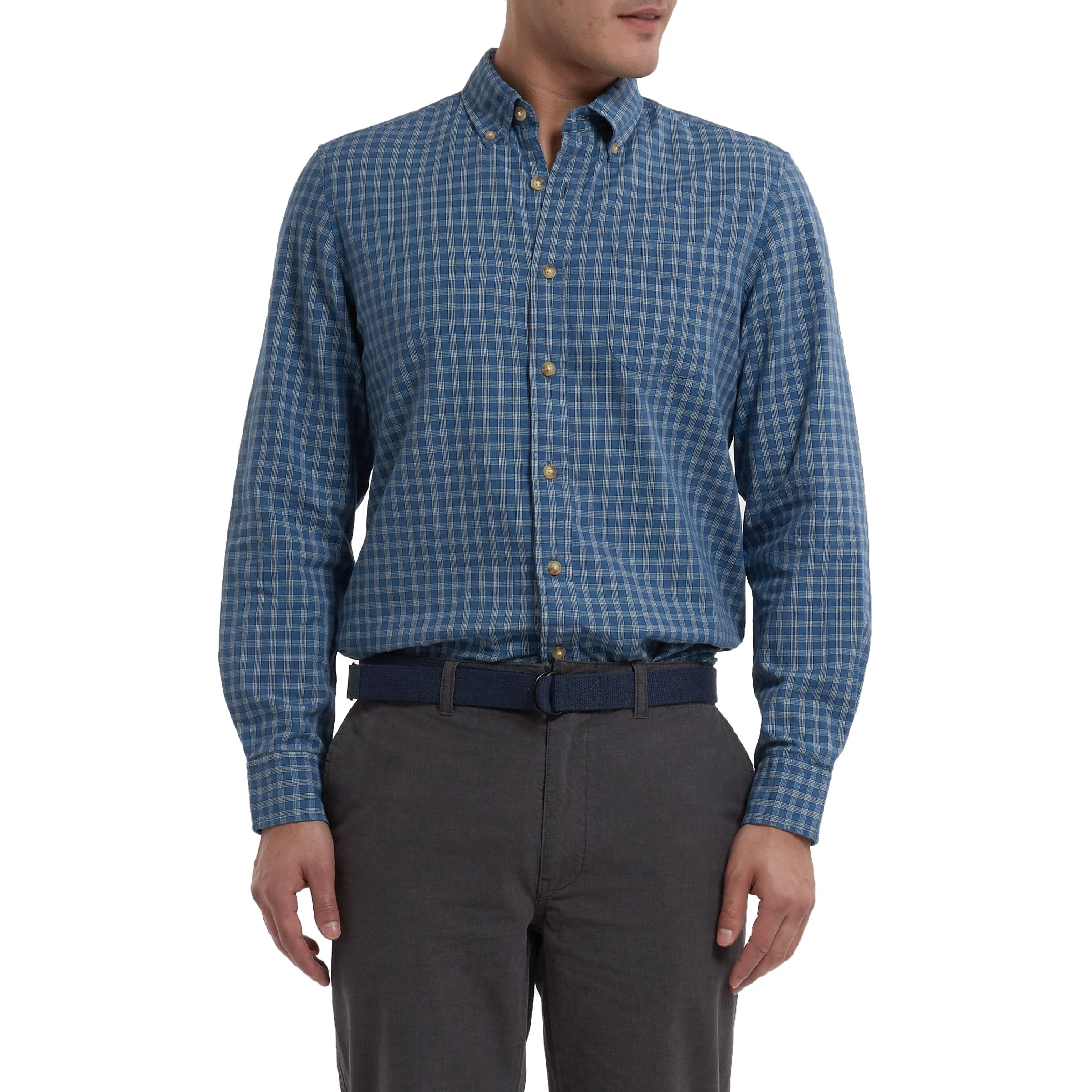 Malcolm Indigo Check Long Sleeve Shirt - Mood Indigo China Blue (Final Sale)