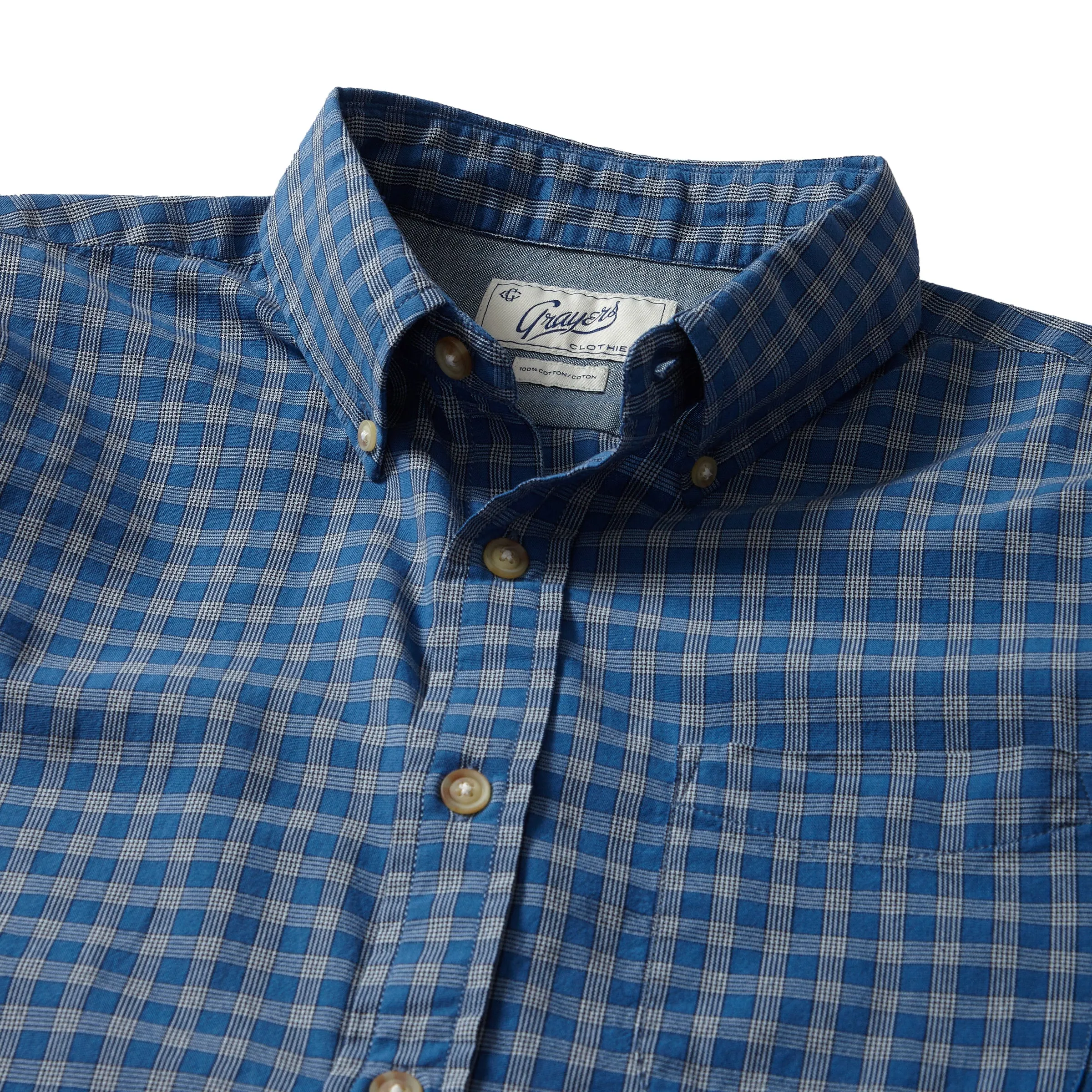 Malcolm Indigo Check Long Sleeve Shirt - Mood Indigo China Blue (Final Sale)