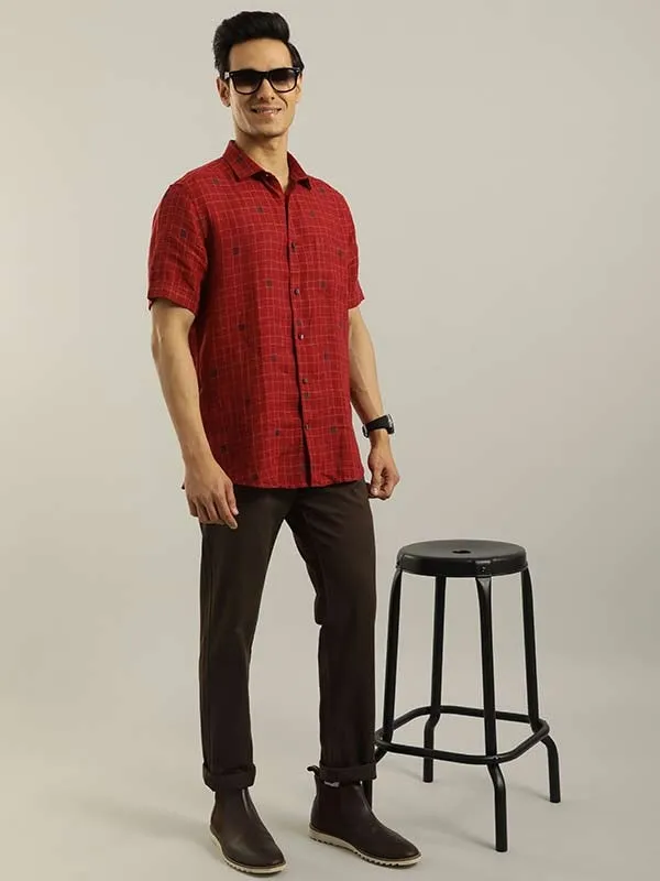 Men Checked Half Sleeve Cotton Shirt