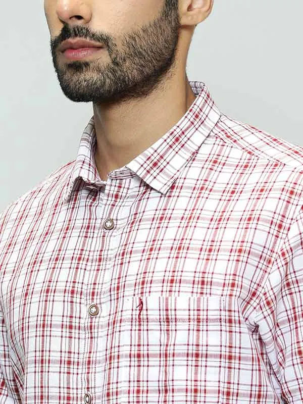 Men Checked Half Sleeve Linen Blend Shirt