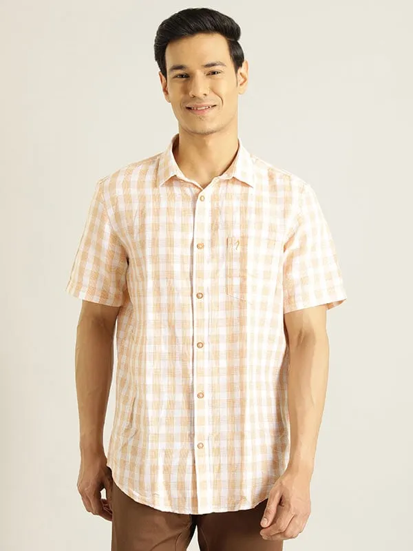 Men Checked Half Sleeve Linen Blend Shirt