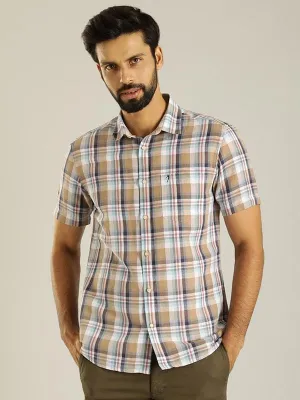 Men Checked Half Sleeve Linen Blend Shirt