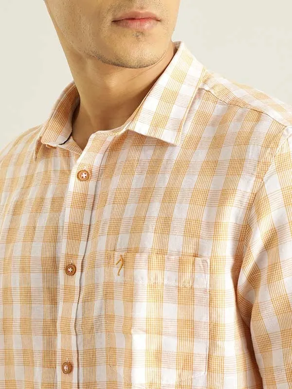 Men Checked Half Sleeve Linen Blend Shirt