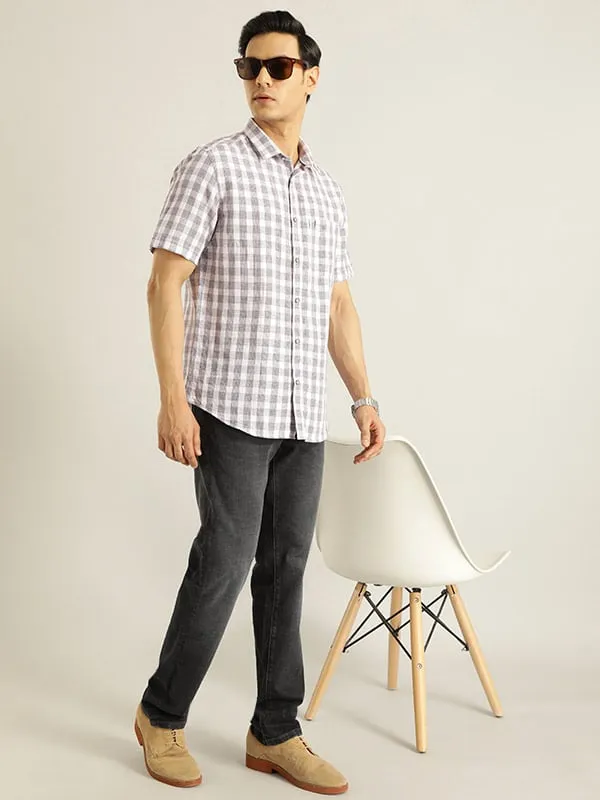 Men Checked Half Sleeve Linen Blend Shirt