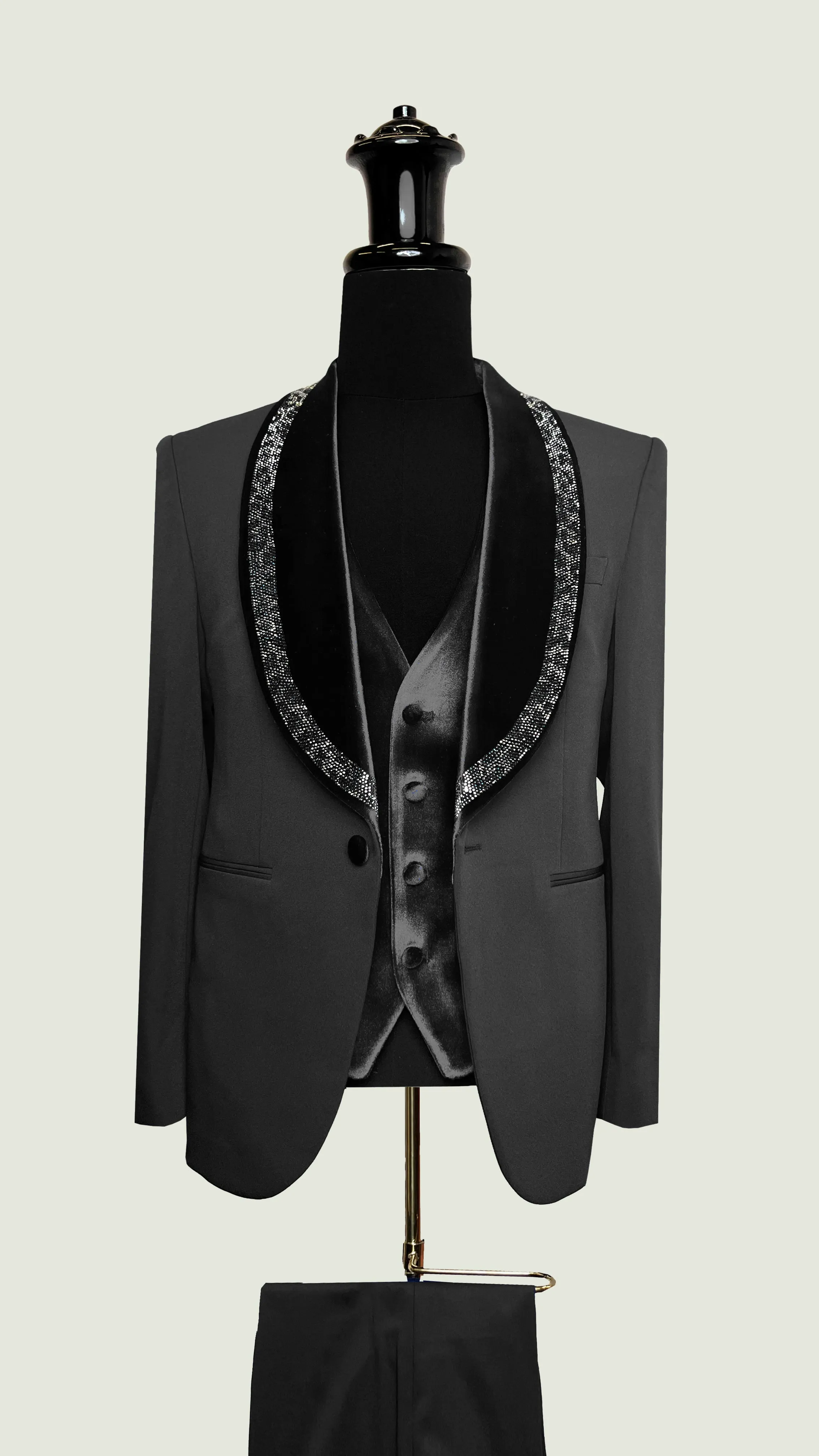 Men's Luxurious Velvet Tuxedo with Crystal Embellishments by Vercini