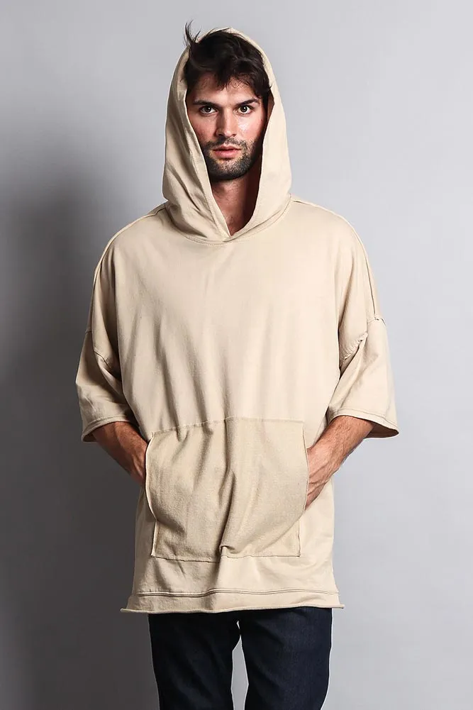 Men's Over Sized Hooded T-Shirt With Extended Hem