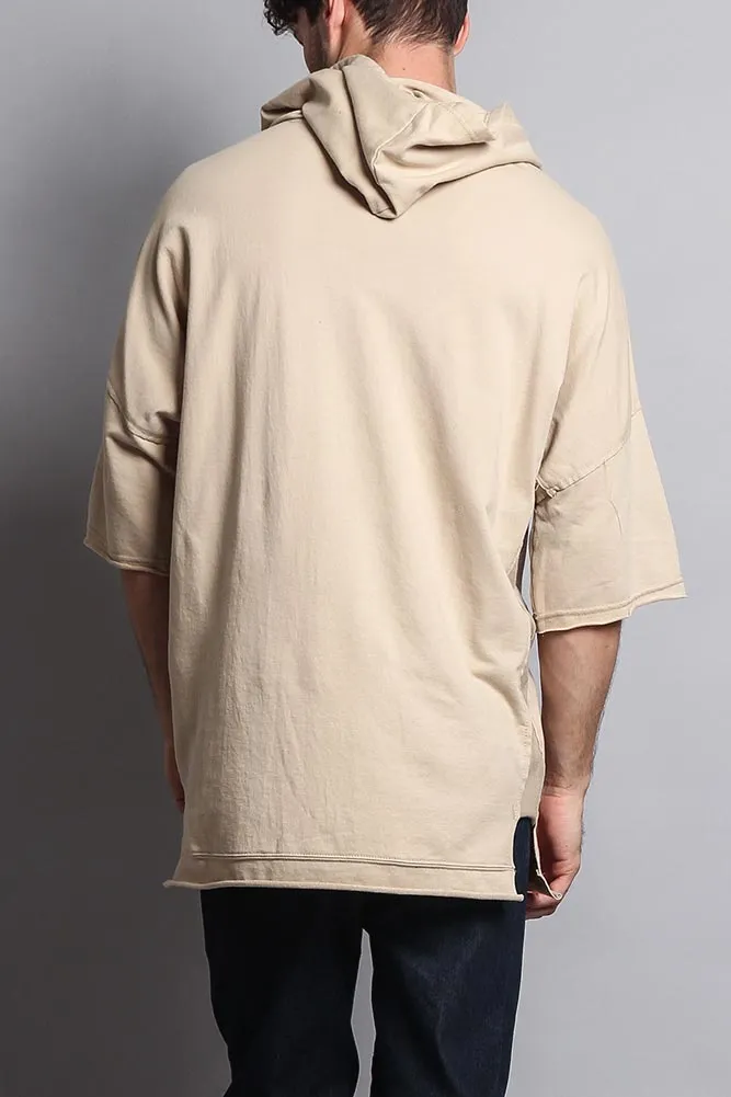 Men's Over Sized Hooded T-Shirt With Extended Hem